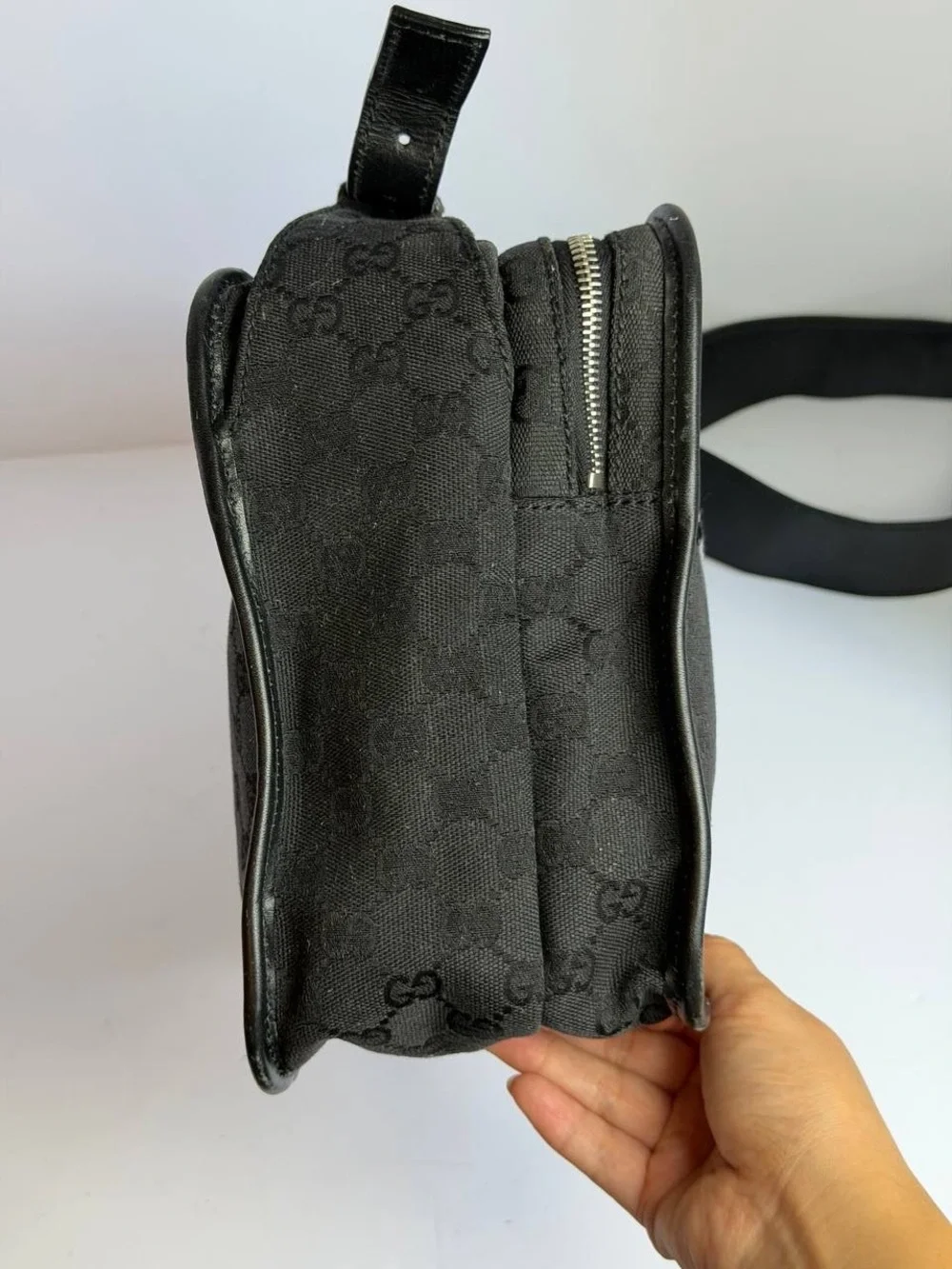 Gucci GG Monogram Canvas/Leather Black Crossbody Shoulder Messenger Bag